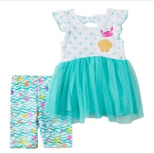 Girl’s Teal Beach Crab Tutu Short Sparkle Set